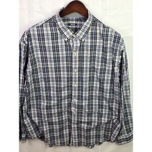 IZOD Men's XL Blue Multicolored Plaid Long‎ Sleeve Button Up Shirt